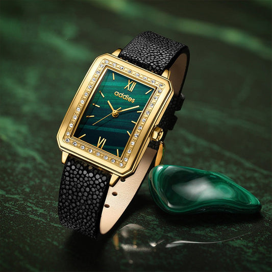 Women’s Exquisite Small Green Square Watch Set – Elegant Gift Box - SMARTMARTNZ