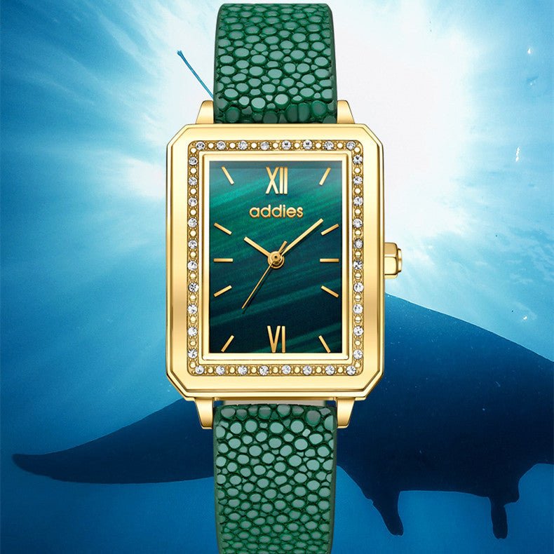 Women’s Exquisite Small Green Square Watch Set – Elegant Gift Box - SMARTMARTNZ