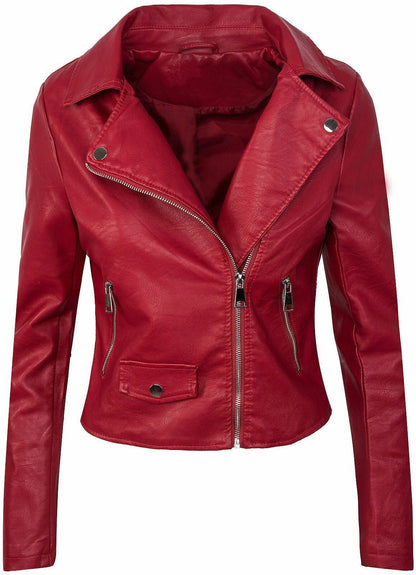 Women's Fall Winter Coat Slim PU Leather Short Zipper Leather Jacket Leather Coat - SMARTMARTNZ