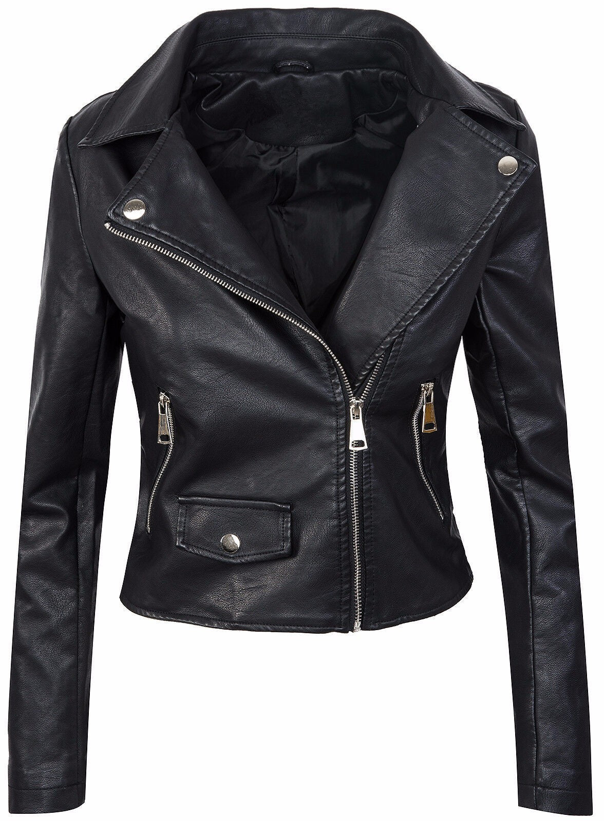 Women's Fall Winter Coat Slim PU Leather Short Zipper Leather Jacket Leather Coat - SMARTMARTNZ