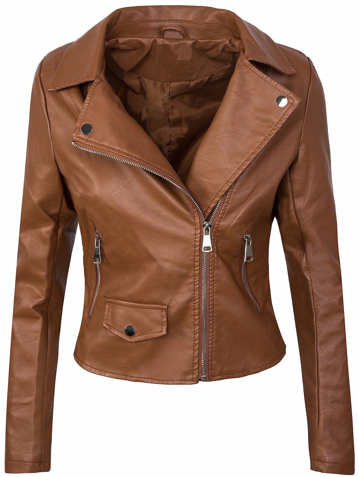 Women's Fall Winter Coat Slim PU Leather Short Zipper Leather Jacket Leather Coat - SMARTMARTNZ