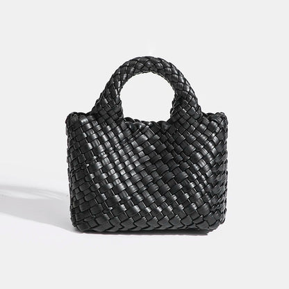 Women’s Fashion Woven Bag – Soft Handmade PU Leather Shoulder Bucket - SMARTMARTNZ