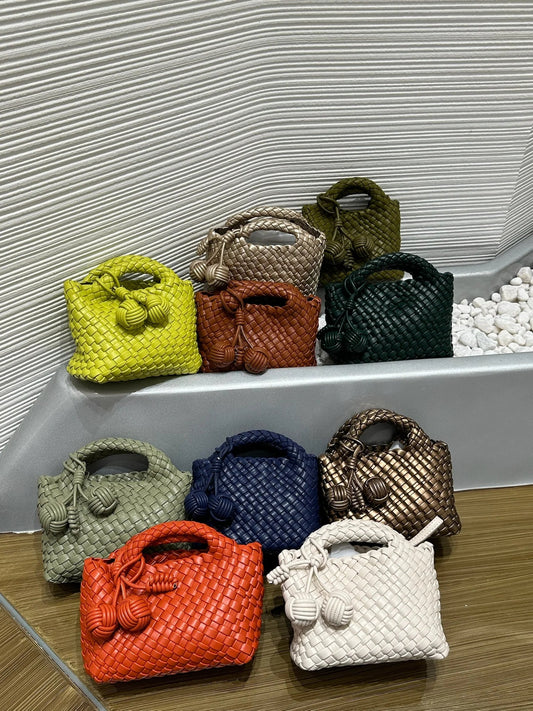 Women’s Fashion Woven Bag – Soft Handmade PU Leather Shoulder Bucket - SMARTMARTNZ