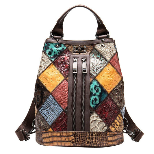 Women’s Leather Backpack – Ethnic - Inspired Design Vintage Charm | Perfect for Travel or Daily Wear - SMARTMARTNZ