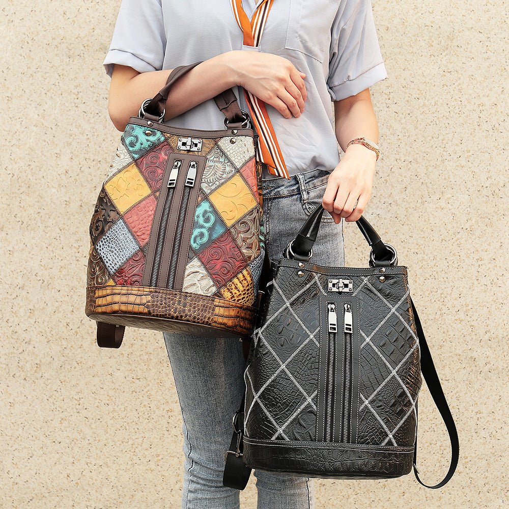 Women’s Leather Backpack – Ethnic - Inspired Design Vintage Charm | Perfect for Travel or Daily Wear - SMARTMARTNZ
