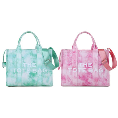 Women’s Tie - Dye Canvas Shoulder Bag – Large Capacity, Zipper Closure, Letter Print - SMARTMARTNZ