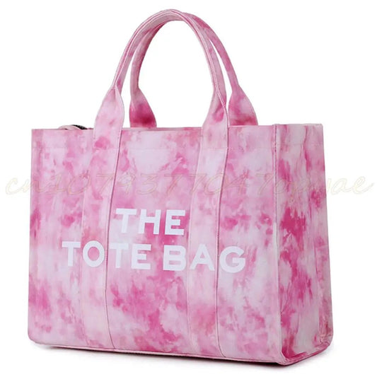 Women’s Tie - Dye Canvas Shoulder Bag – Large Capacity, Zipper Closure, Letter Print - SMARTMARTNZ