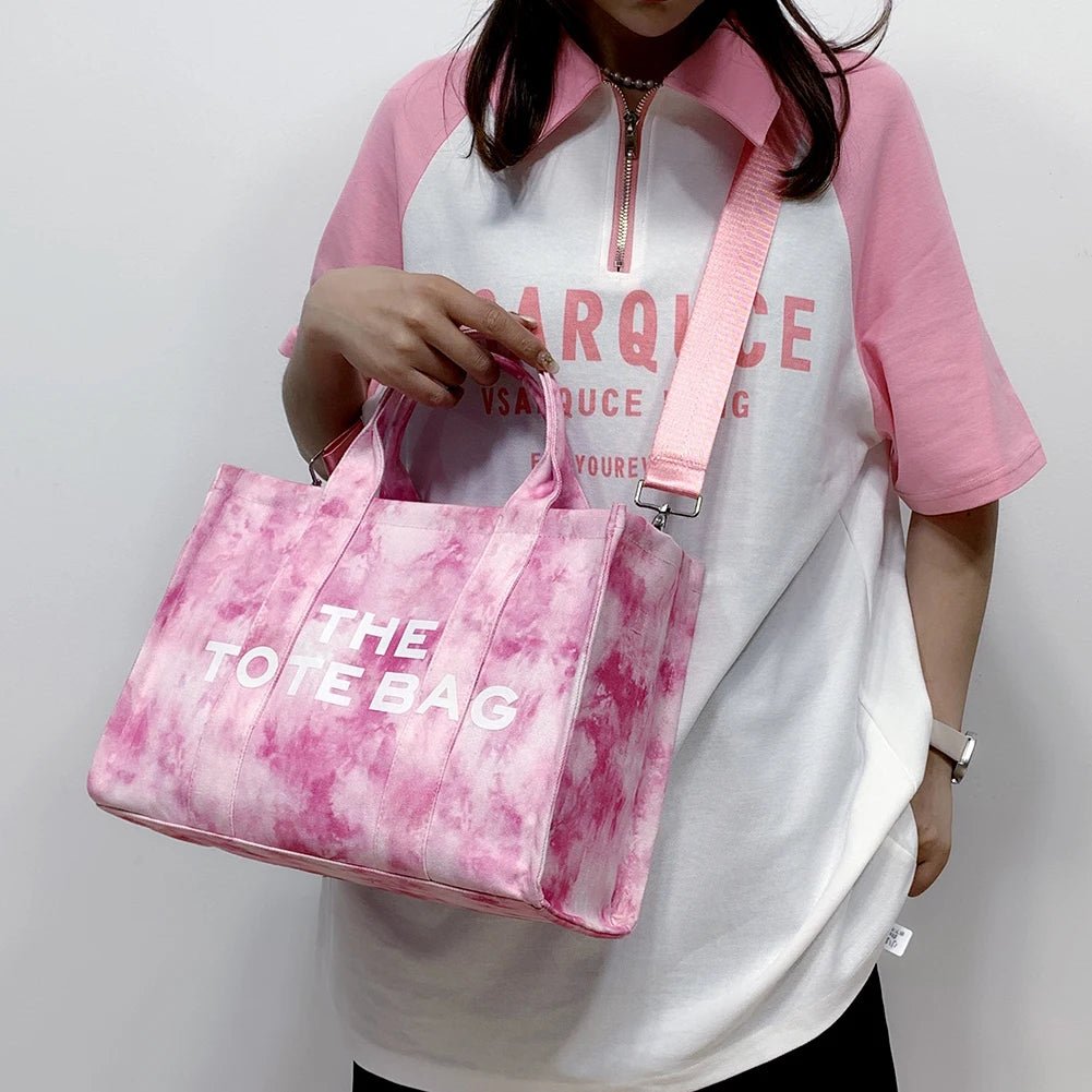 Women’s Tie - Dye Canvas Shoulder Bag – Large Capacity, Zipper Closure, Letter Print - SMARTMARTNZ