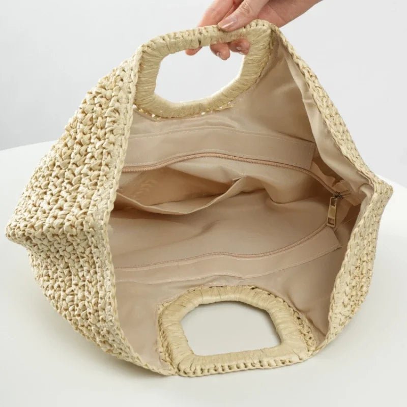 Women’s Woven Straw Handbag – Large Capacity Beach & Travel Purse - SMARTMARTNZ