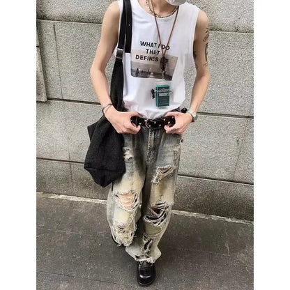 Y2K Vintage Washed Straight Leg Jeans – Unisex Hip - Hop Street Style Casual Pants - SMARTMARTNZ
